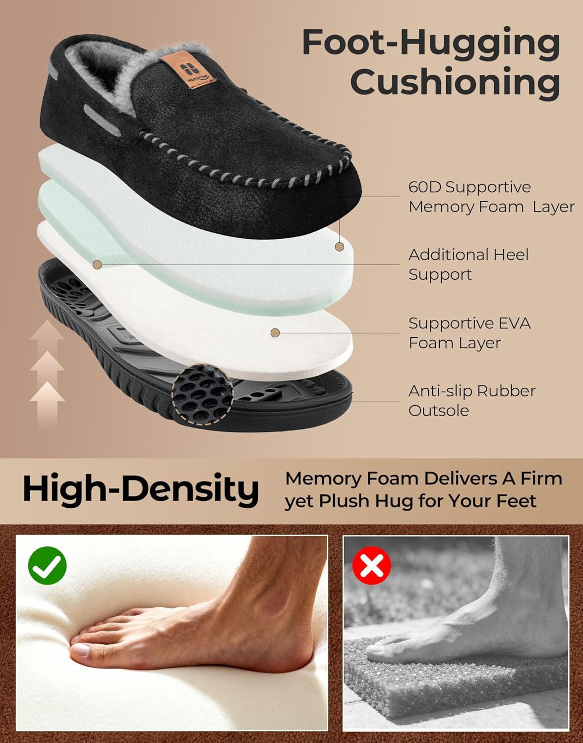 HomeTop Men's Suede Memory Foam Moccasin Slippers Soft Plush Warm Lining House Shoes - Image 6