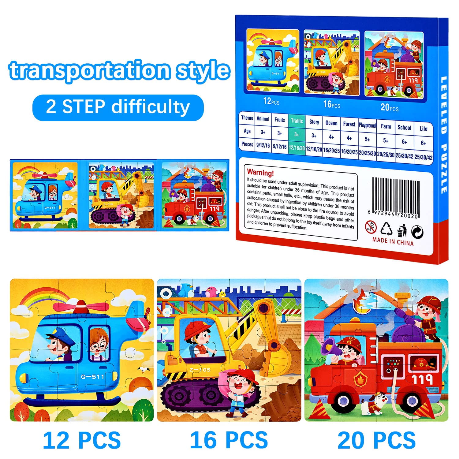 BBLIKE Puzzle Magnetici per Bambini dai 3 Anni in su, Puzzle 3-in-1, Puzzle con Animali in Legno Libro per Bambini, Giochi da Viaggio Giocattoli per Bambini di 3 4 5 Anni Ragazzi e Ragazze（trasporto）