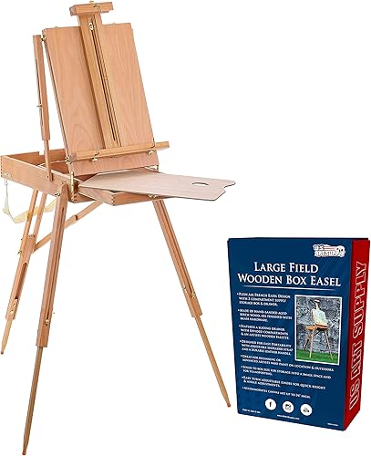 US Art Supply Coronado Caballete de madera grande estilo francés para campo y estudio con cajón de artista paleta madera de haya premium trípode de