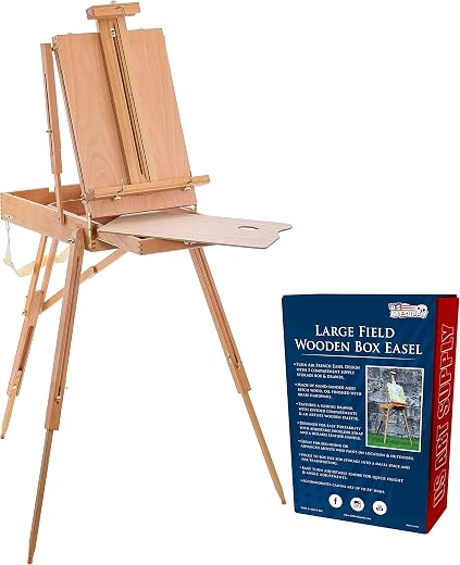 U.S. Art Supply Coronado Large Wooden French Style Field and Studio Sketchbox Easel with Artist Drawer, Palette, Premium Beechwood - Adjustable Wood Tripod Easel Stand for Painting, Sketching, Display