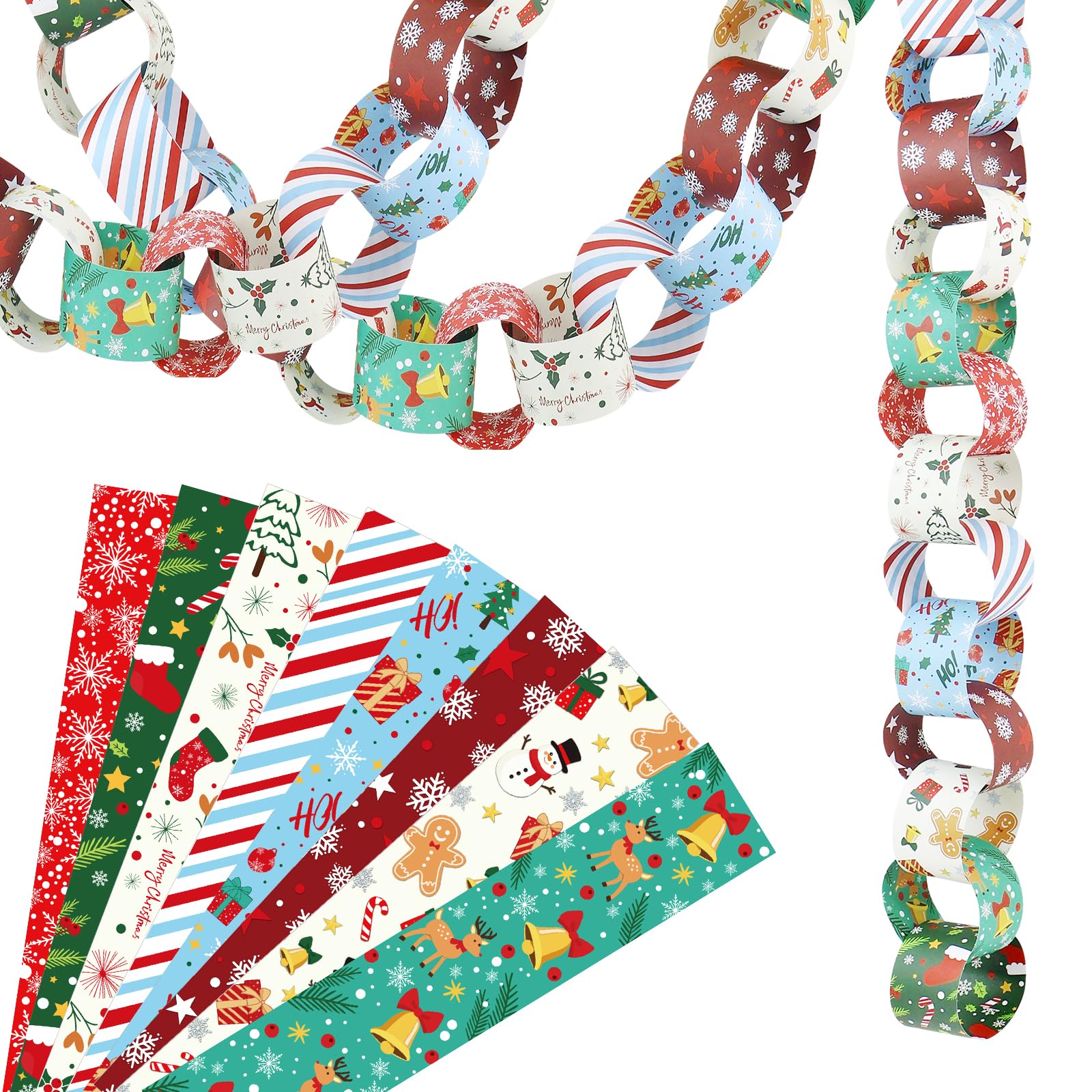 Mnsinhopu 360 Pieces Paper Chains Garland Bright Paper Strips 1.4 x 7.68 Inch for Crafting Birthday Wedding Festival Theme Party Decor (360, Blue,Green,White,Red)
