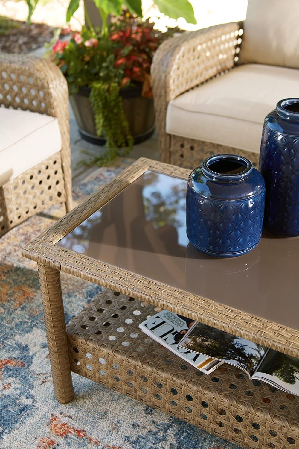 Driftwood Resin Wicker Outdoor Loveseat and Table Set