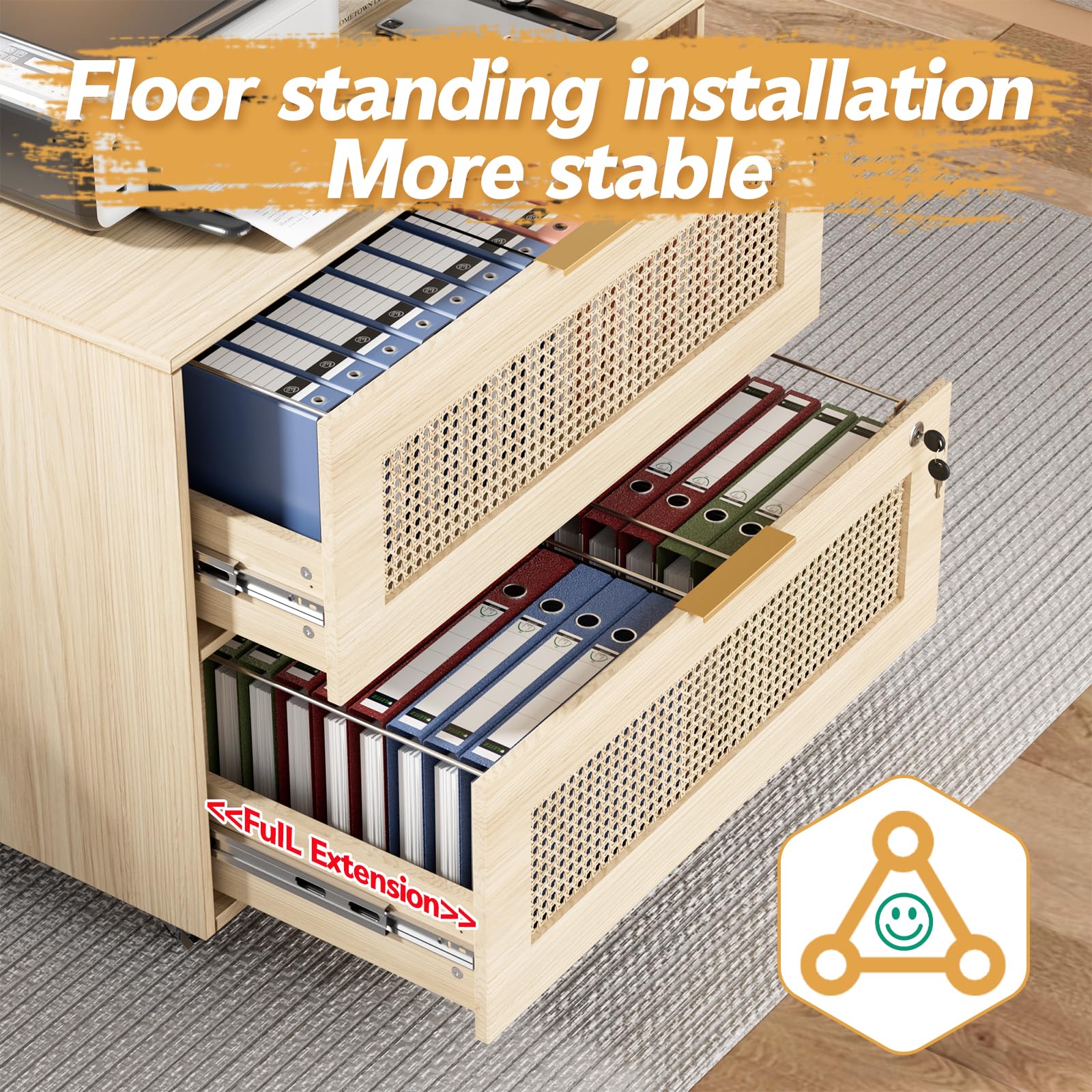 MSFE Mueble Archivador con 2 Cajones para Documentos Archivador Móvil para Archivos A4/B5/F4 Cajoneras Escritorio con Estante Ajustable Armario Archivador Móvil con 4 Ruedas para Oficina 79x40x67.5CM