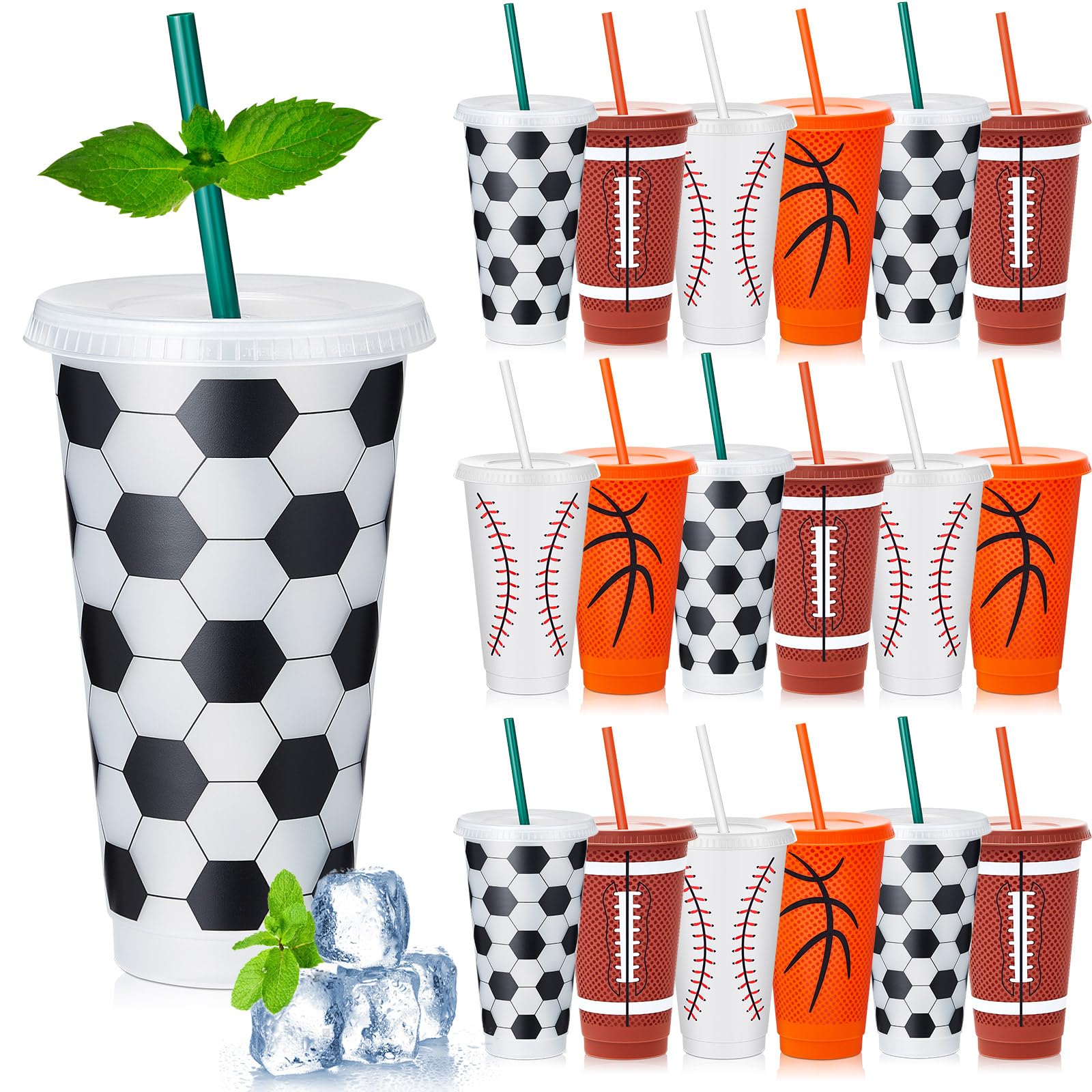Uiifan Partybecher mit Sportmotiven, 680 ml, Sportbecher aus Kunststoff mit Deckel und Strohhalm, wiederverwendbare Becher, Geschenke, Sport, Geburtstagsparty, Dekorationen für Trainer, Freund, Sport,