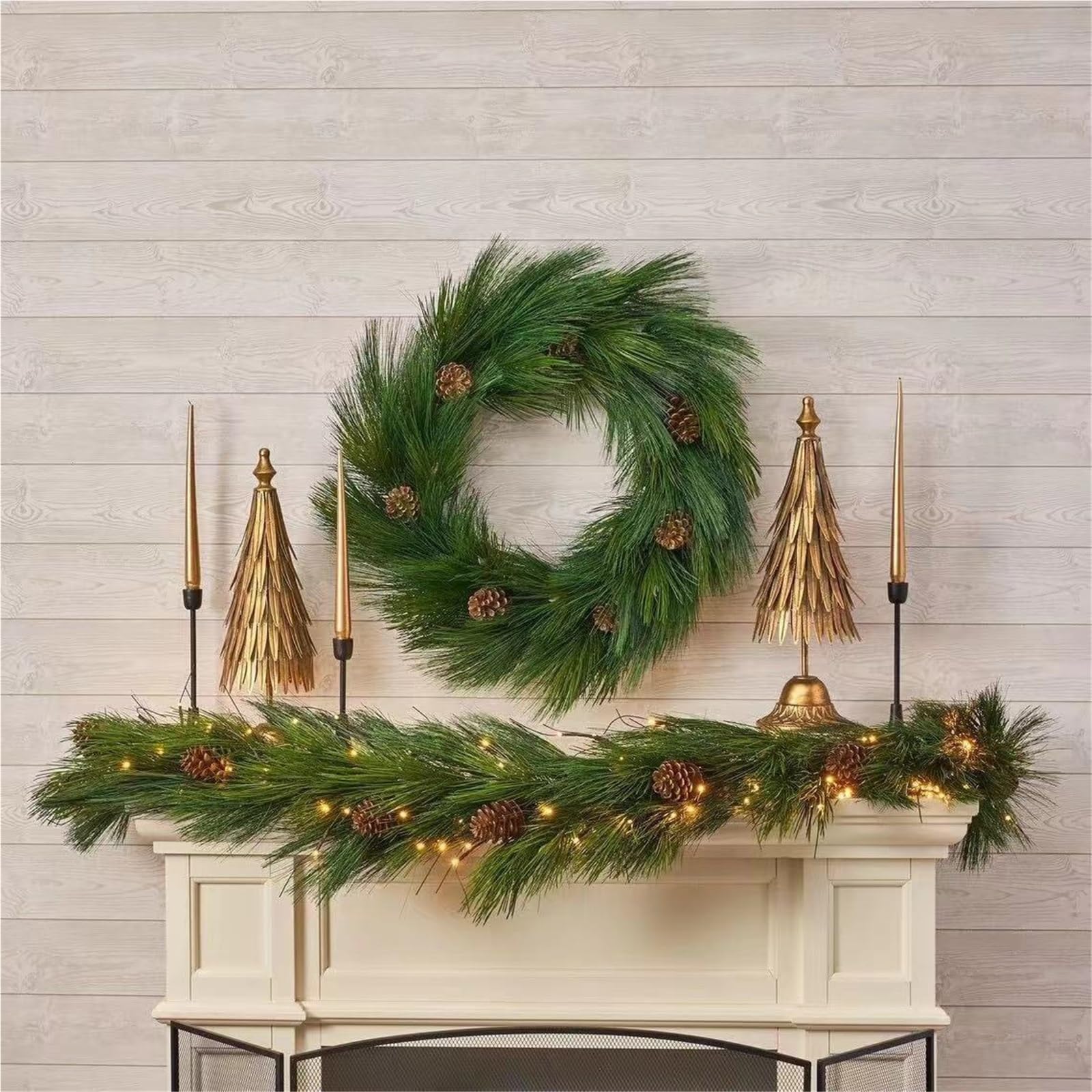 Corona de aguja de pino de Navidad para colgar en la pared de la puerta delantera, decoración del hogar, decoración de granja (muerte)