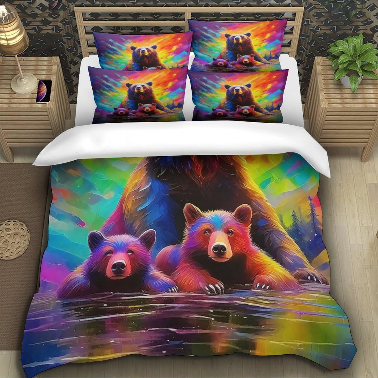 Housse de couette ours brun 3D douce et facile à laver pour le lit de votre enfant