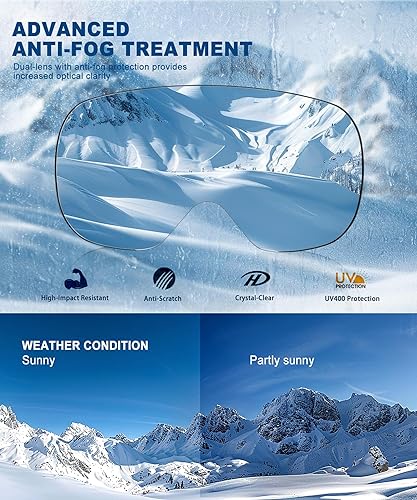 Miniatura 7 de QALLY Gafas de esquí antivaho para hombres y mujeres, gafas de nieve con protección UV gafas de snowboard