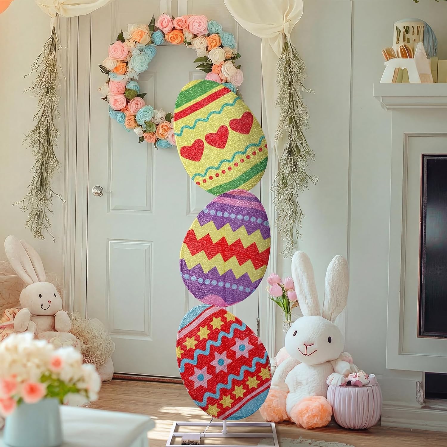 VIHOSE Easter Egg Lights Outdoor Decoration 41 Inch H Pre-lit Lighted Heart Decor with 50 Warm White Lights Easter Egg Decoration for Indoor Outdoor Porch Garden Lawn Front Yard - Image 4