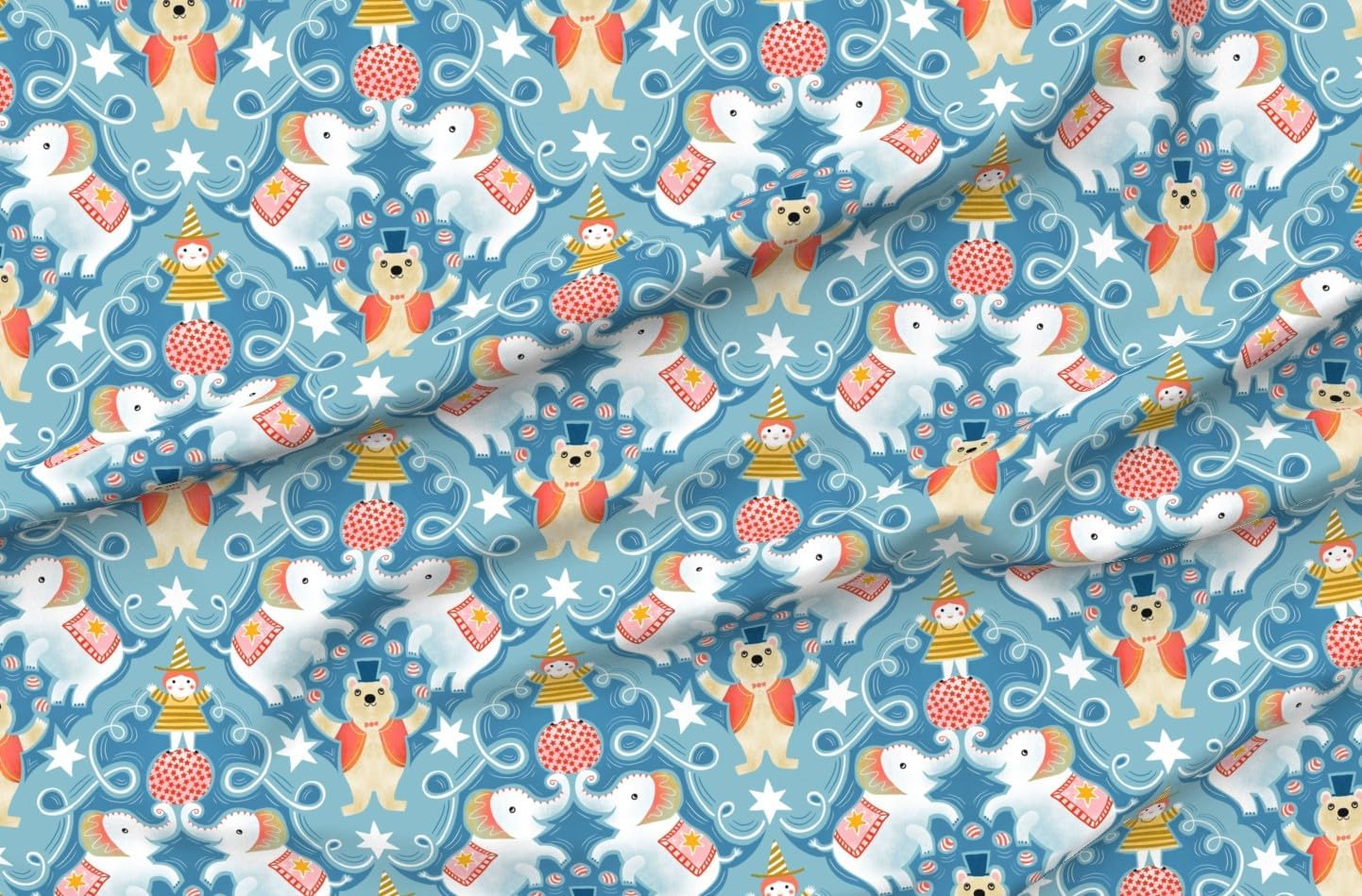 Spoonflower Fabric - Whimsical Circus Animals Bear Elephant Nursery Kids Baby Playful Printed on Petal Cotton Fabric Fat Quarter - Sewing Quilting Apparel Crafts Decor
