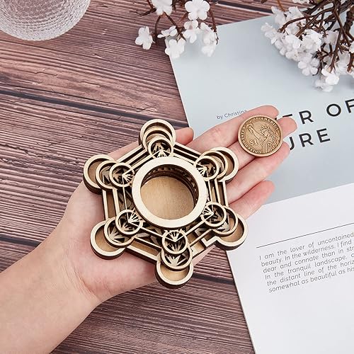 Miniatura 3 de GORGECRAFT Soporte de exhibición de esfera de cristal de Metatron de 4 pulgadas, tablero de rejilla de bola de cristal de madera, soporte de base de