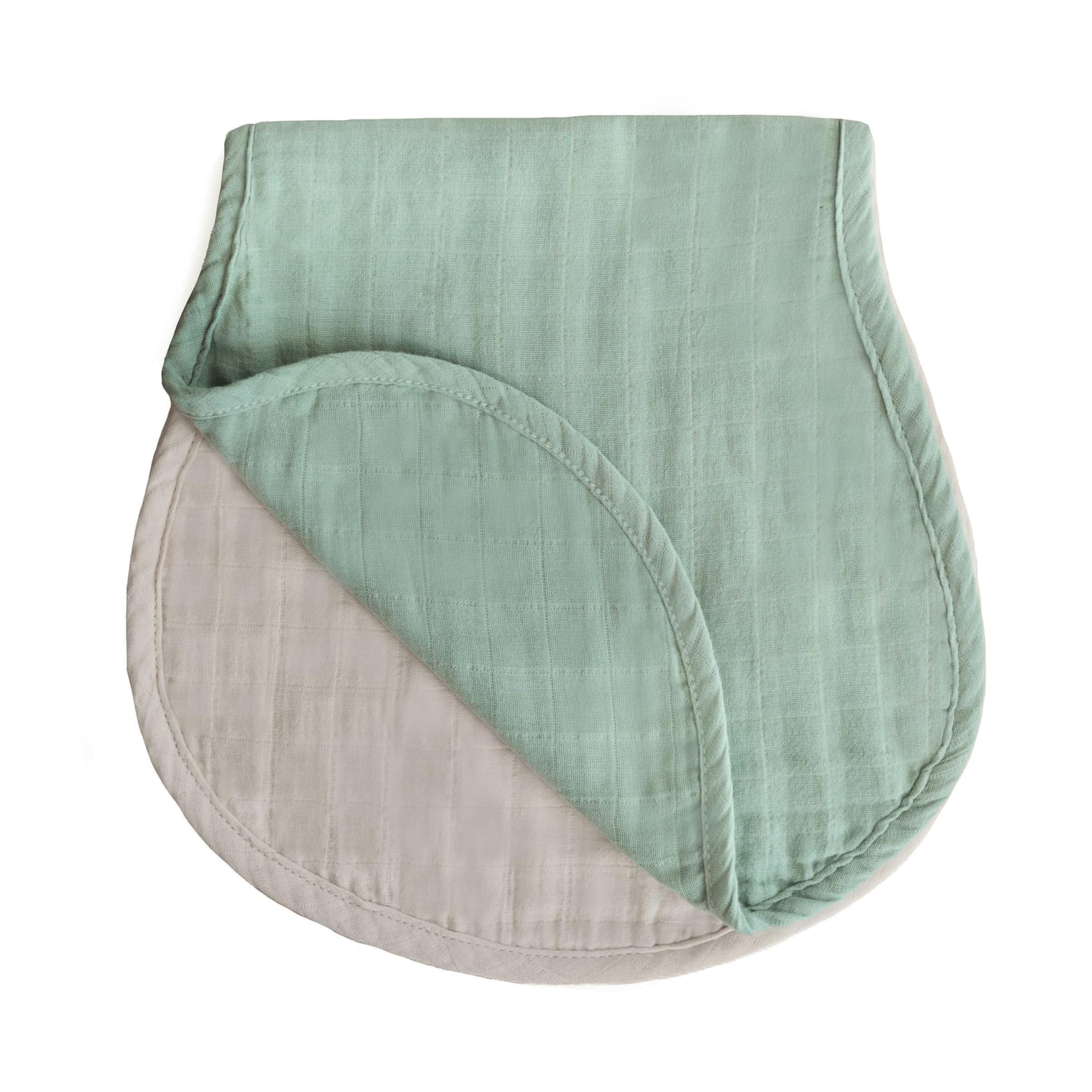 mushie Muslin Baby Burp Cloths | 100% Organic Cotton, Set of 2 (Roman Green/Fog)