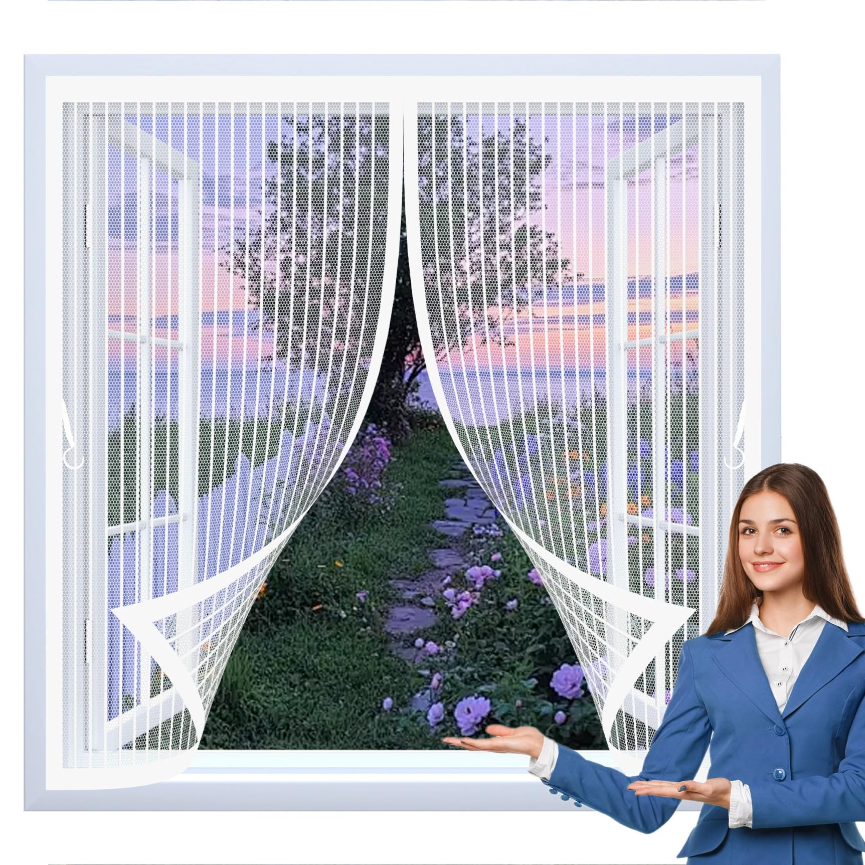 Fliegengitter Fenster 113 x 118 cm Ohne Bohren mit Starken Magneten Selbstschließend, Kratzfest, Stärkere Magneten Insektenschutz Fliegenvorhang für Alle Türen Und Fenster, Weiß