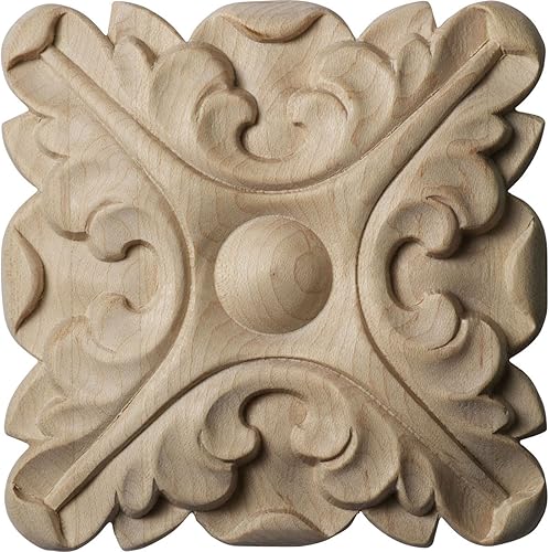 Miniatura 3 de Ekena Millwork ROS03X03ACRW Acanthus Square Rosette, 3 12"W x 3 12"H x 58"P, madera de caucho