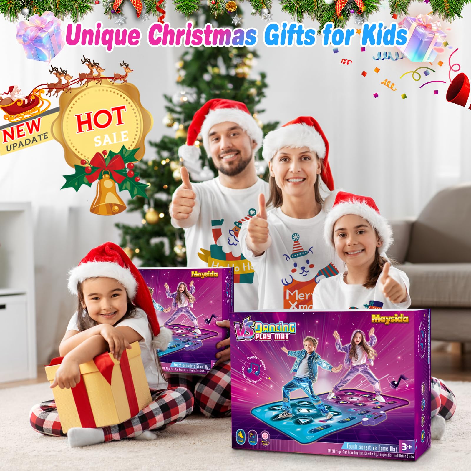 Tappetino da Ballo Ricaricabile-Doppio Giocatore, Dimensioni Extra Large (150*97 cm), Musica, Modalità Sfida, Modalità Piano, Luci LED, Regalo Natale Compleanno per Bambini Ragazze Ragazzi 3-12 Anni