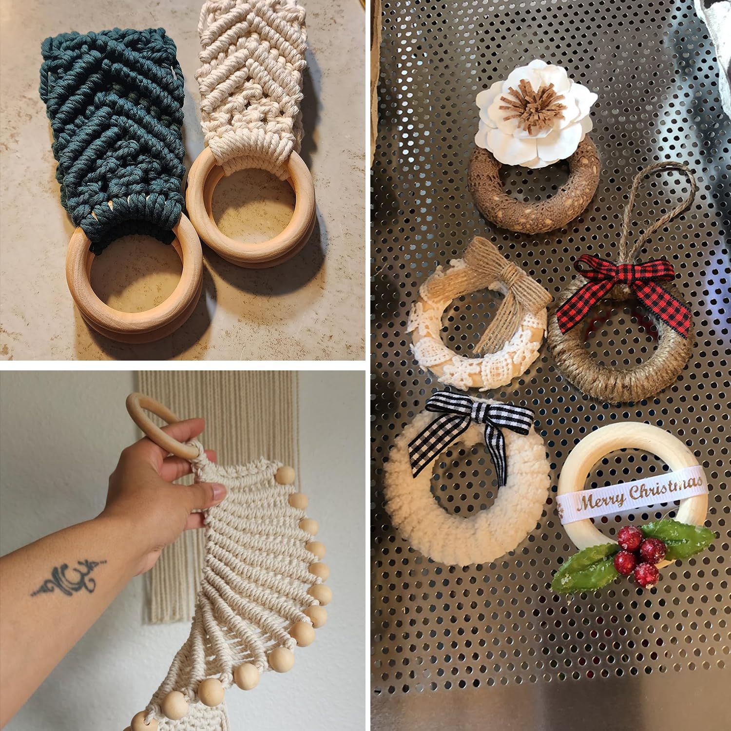 45 Pack 4 Inch Wooden Rings for Crafts, Unfinished Wood Rings, Macrame Wooden Rings for DIY Jewelry, Wind Chimes, Plant Hanging