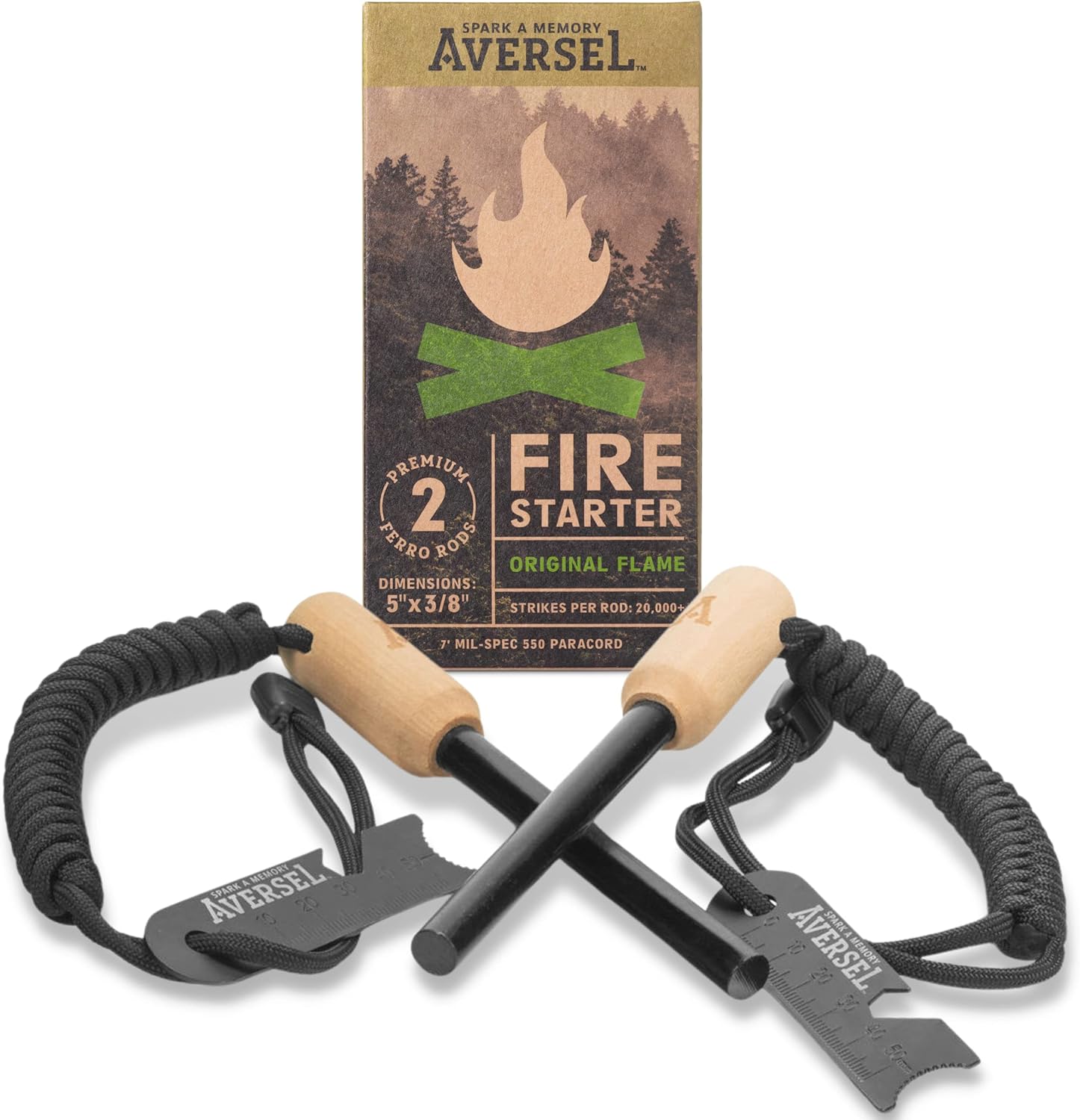 AVERSEL Fire Striker Ferro Rods 5x3/8 in Original Flame