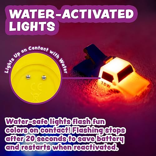 Miniatura 3 de Tub Works Emergency Cars - Juguetes de baño iluminados, paquete de 6  Juguetes iluminados activados por agua parpadean y cambian de color  Juguetes