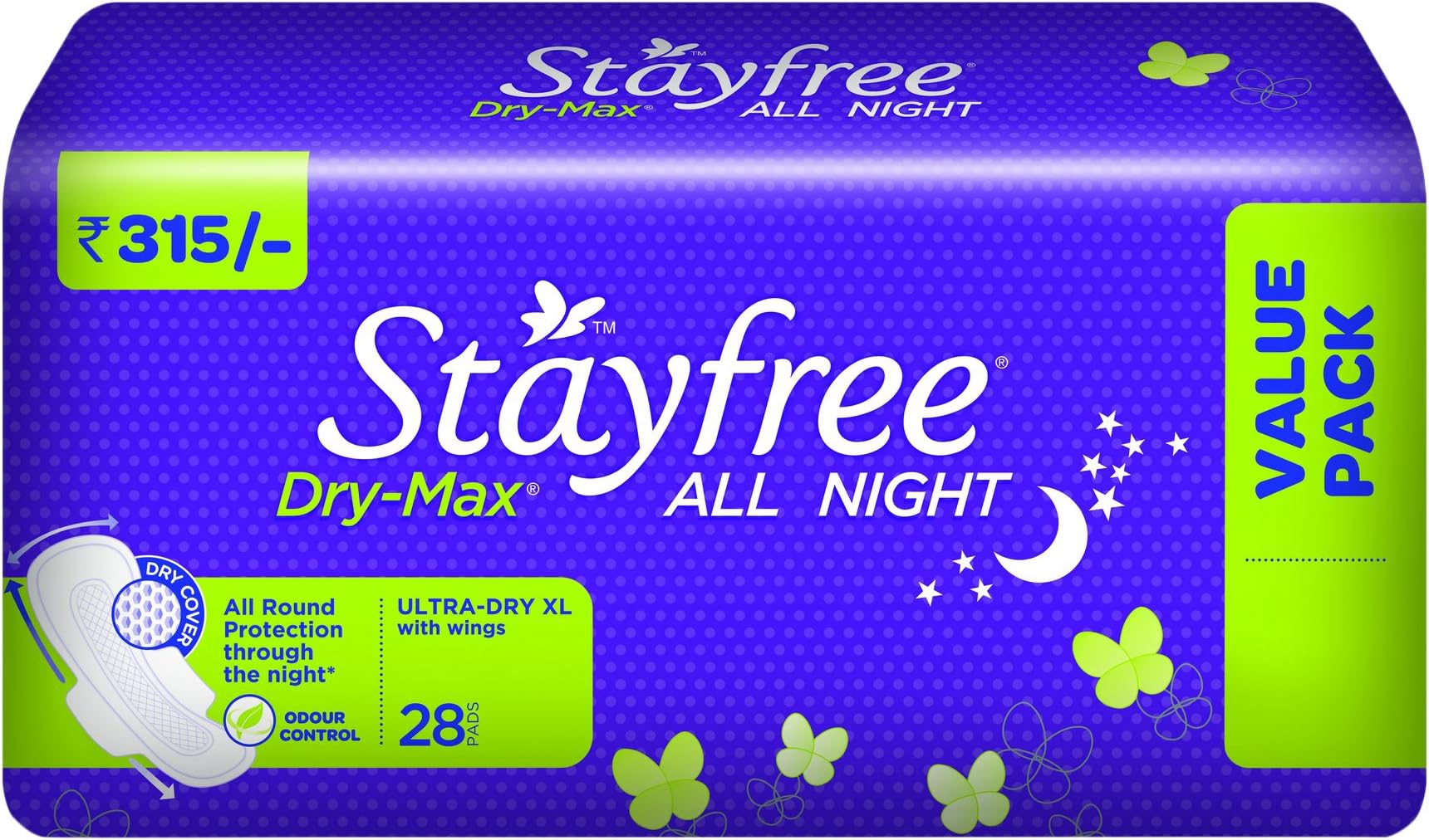 Stayfree Dry Max All Night Ultra Thin with Wings - 28 Pads (X-Large)