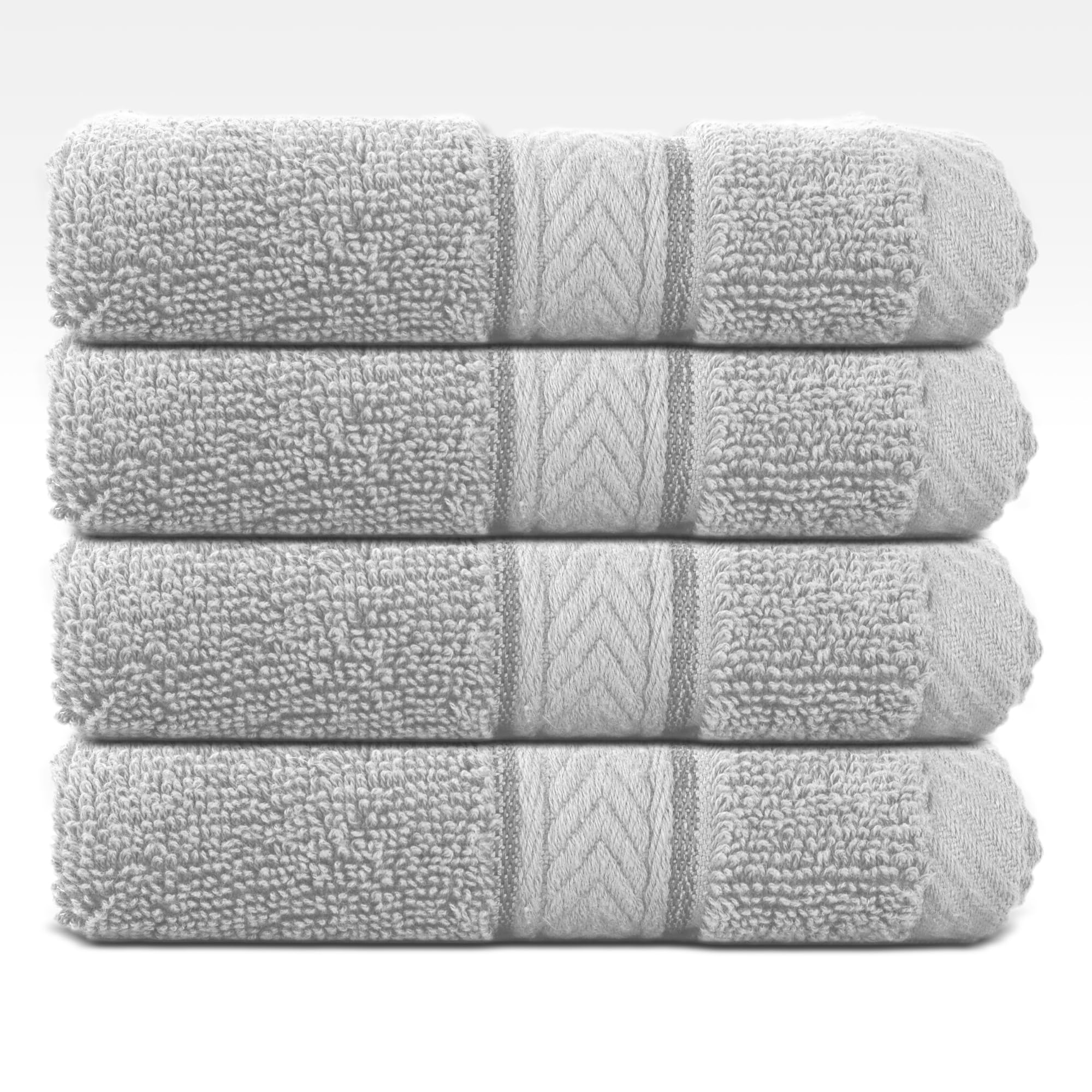 Hotel Linen Klub LUXURY PACK of 4 Face Towel - 100% Cotton 650 GSM Terry Dobby Border Ring Spun - Super Soft,Quick Dry,Highly Absorbent,Size: 30x30cm, Silver