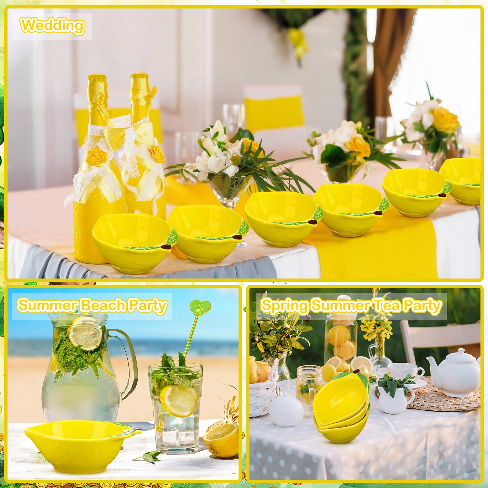 Tioncy Lot de 12 petits ramequins à dessert en céramique jaune citron, 170 g, passent au four, bols à assaisonnement pour servir de la sauce, des collations, du pudding