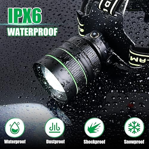 Miniatura 4 de Linterna frontal recargable, 5000 lúmenes LED súper brillante con sensor de movimiento, 5 modos de lámpara de cabeza zoomable, 180 ajustable, IPX6