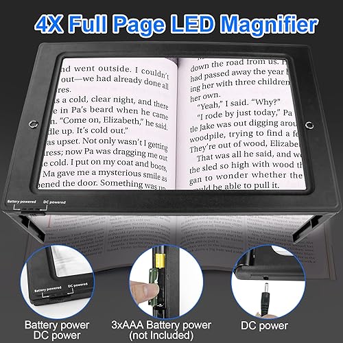 Miniatura 4 de Lupa 4X manos libres, lupa grande de lente acrílica, lupa rectangular de página completa, 50 luces LED, iluminada, plegable, portátil de escritorio