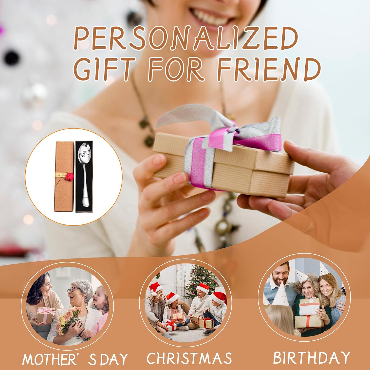 Custom Spoon, Engraved Stainless Steel Coffee Spoon - Personalized Ice Cream Spoon with Mirror Finish - Ideal Anniversary, Birthday, Christmas Gifts (Silver-Spoon)