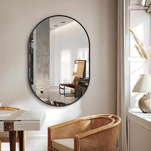 Miniatura 67 de Espejo de baño para pared, 30 x 20 pulgadas, espejo ovalado dorado para dormitorio, entrada, baño, espejo de tocador con marco de metal