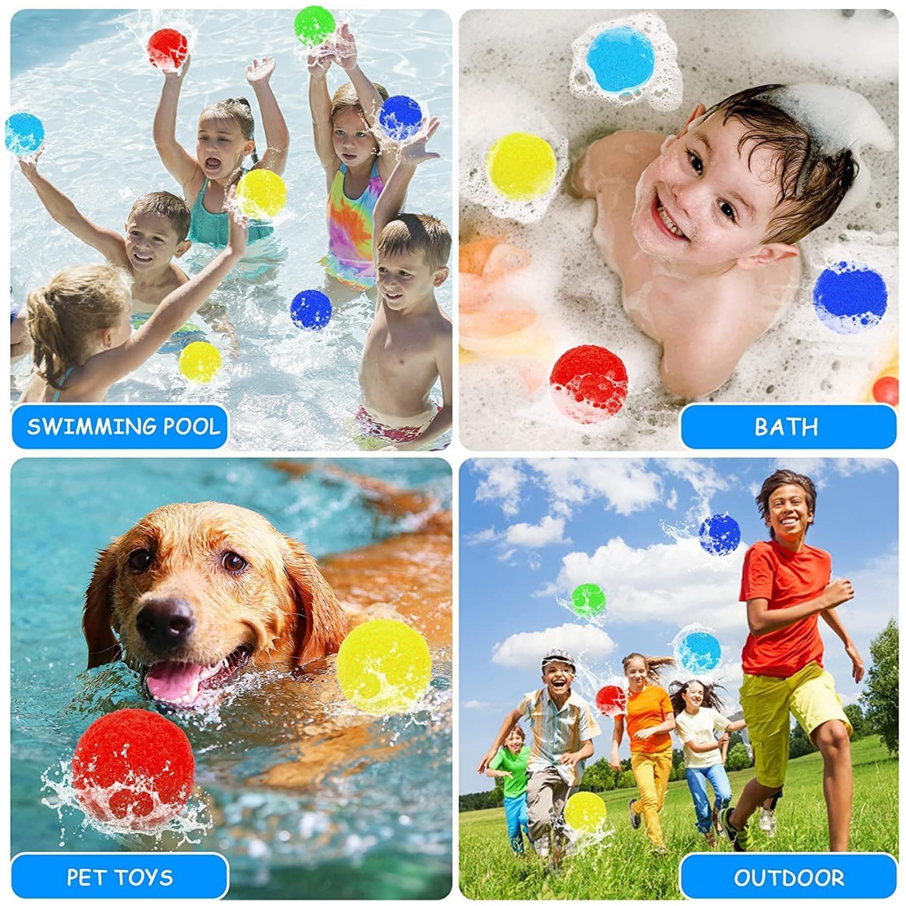 Palline d'acqua riutilizzabili 50 pezzi Palla d'acqua assorbente in 6 colori da 2 pollici in cotone PP Giocattoli da piscina interattivi morbidi Giocattoli estivi a misura di bambino per il bagno deg