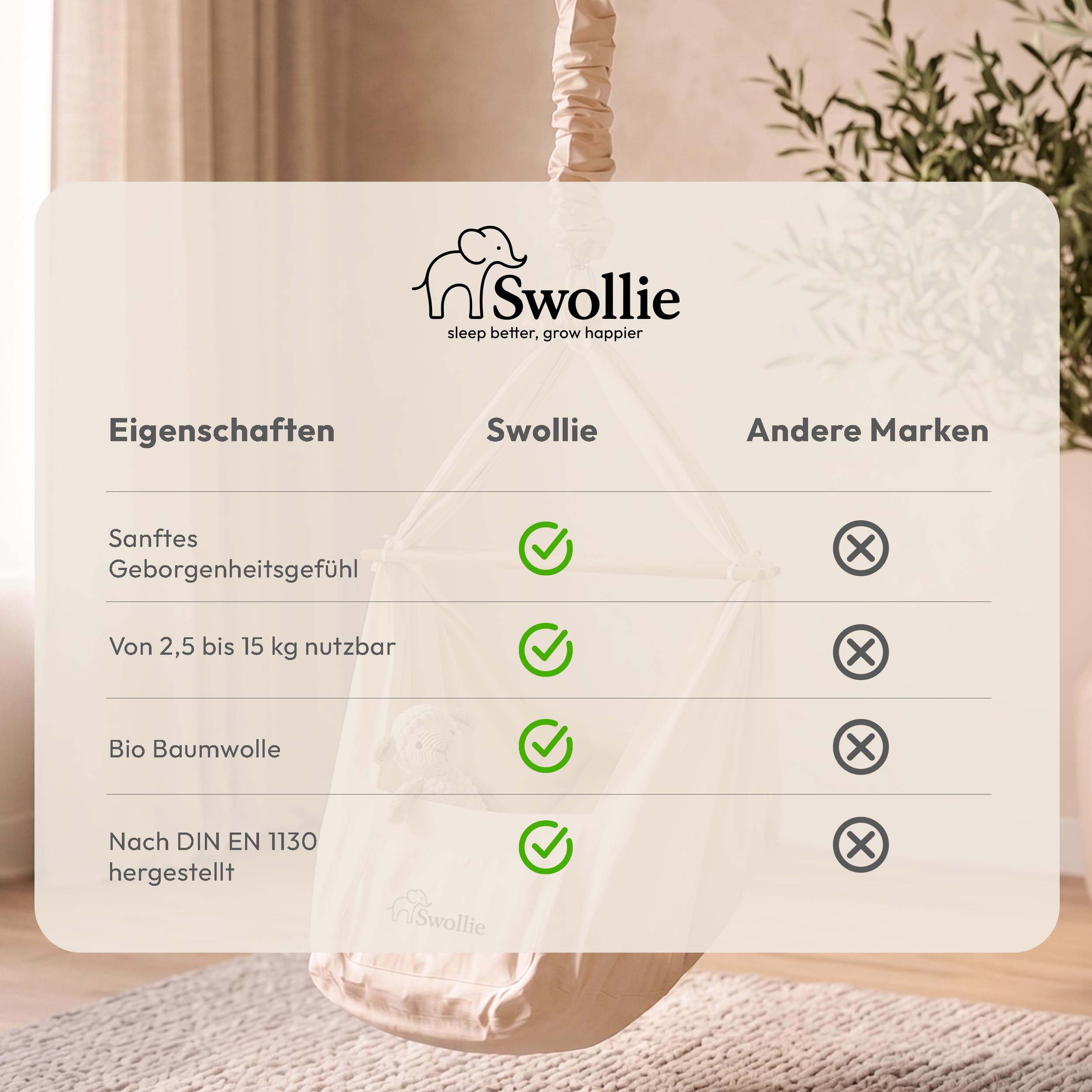 Premium Federwiege Grau - Bio-Baumwolle - für Babys ab Geburt bis 15 Kg - Schafwollmatratze -geborgener Babyschlaf - ergonomische Liegefläche