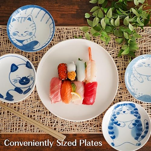 Miniatura 4 de LOVE LOVE JAPAN Juego de 5 platos pequeños aptos para microondas y lavavajillas, con diseño de gato, perfectos para sushi y postres, juego de 5,