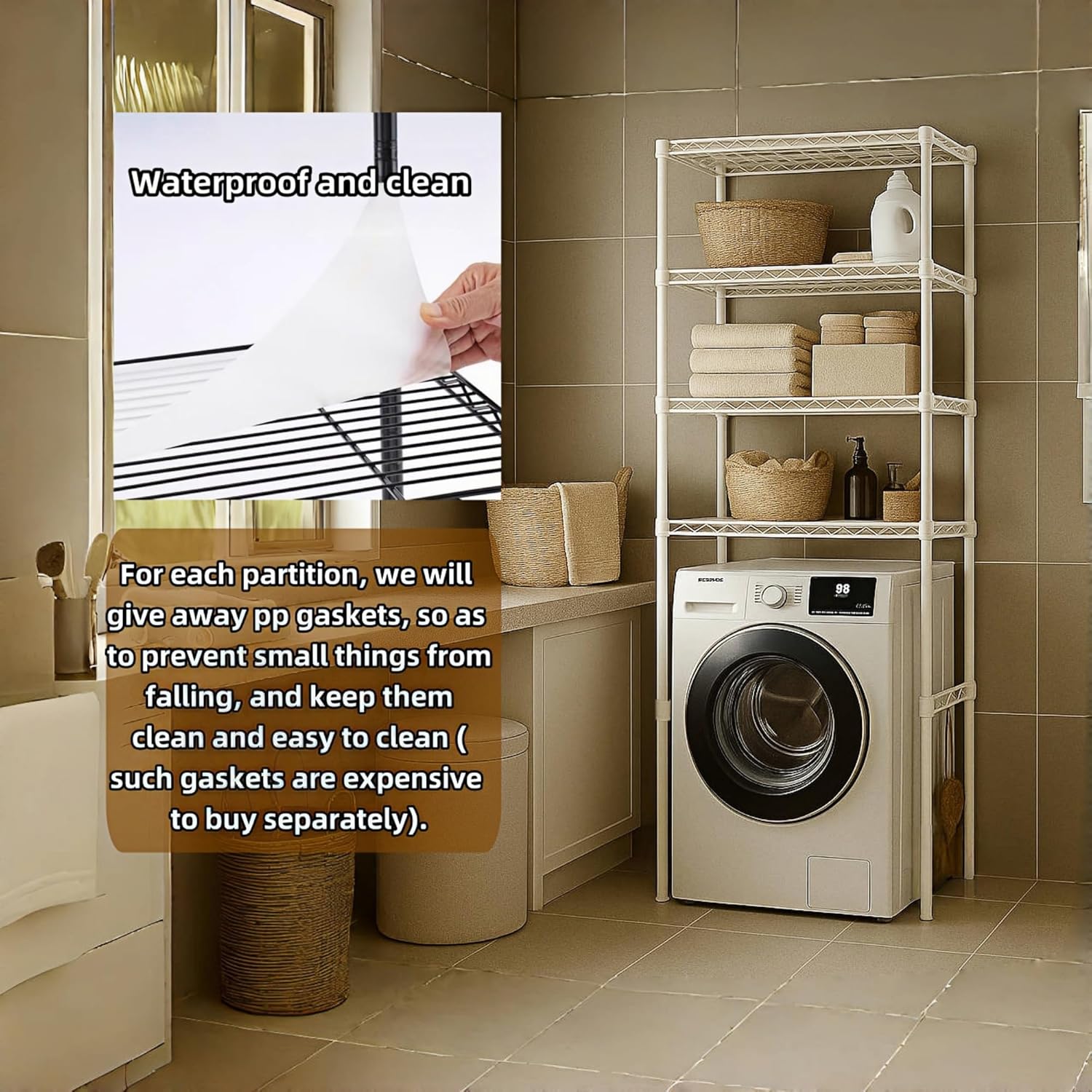 Washer, Dryer and Refrigerator Top Shelf - Extra-Wide Design, Thickened Structure, Washing Machine Rack,Height-Adjustable, Laundry Room Shelves Organizer，Over Dryer Storage(White)