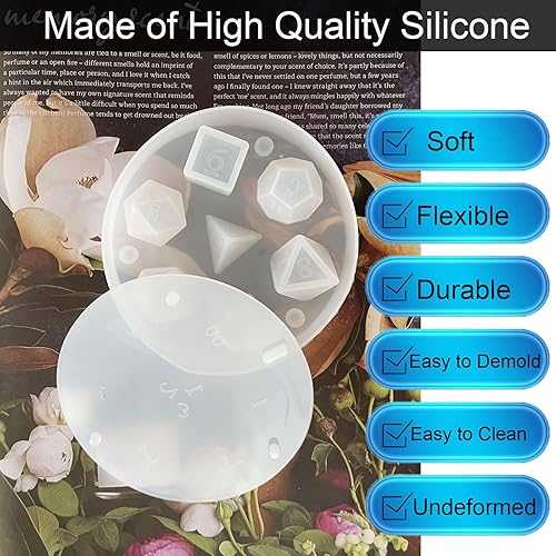 Miniatura 5 de Szecl - Moldes de dados poliédricos de 7 formas para fundición de resina, molde de dados cuadrados, triangulares, mazmorras y dragones, 6 caras, 12