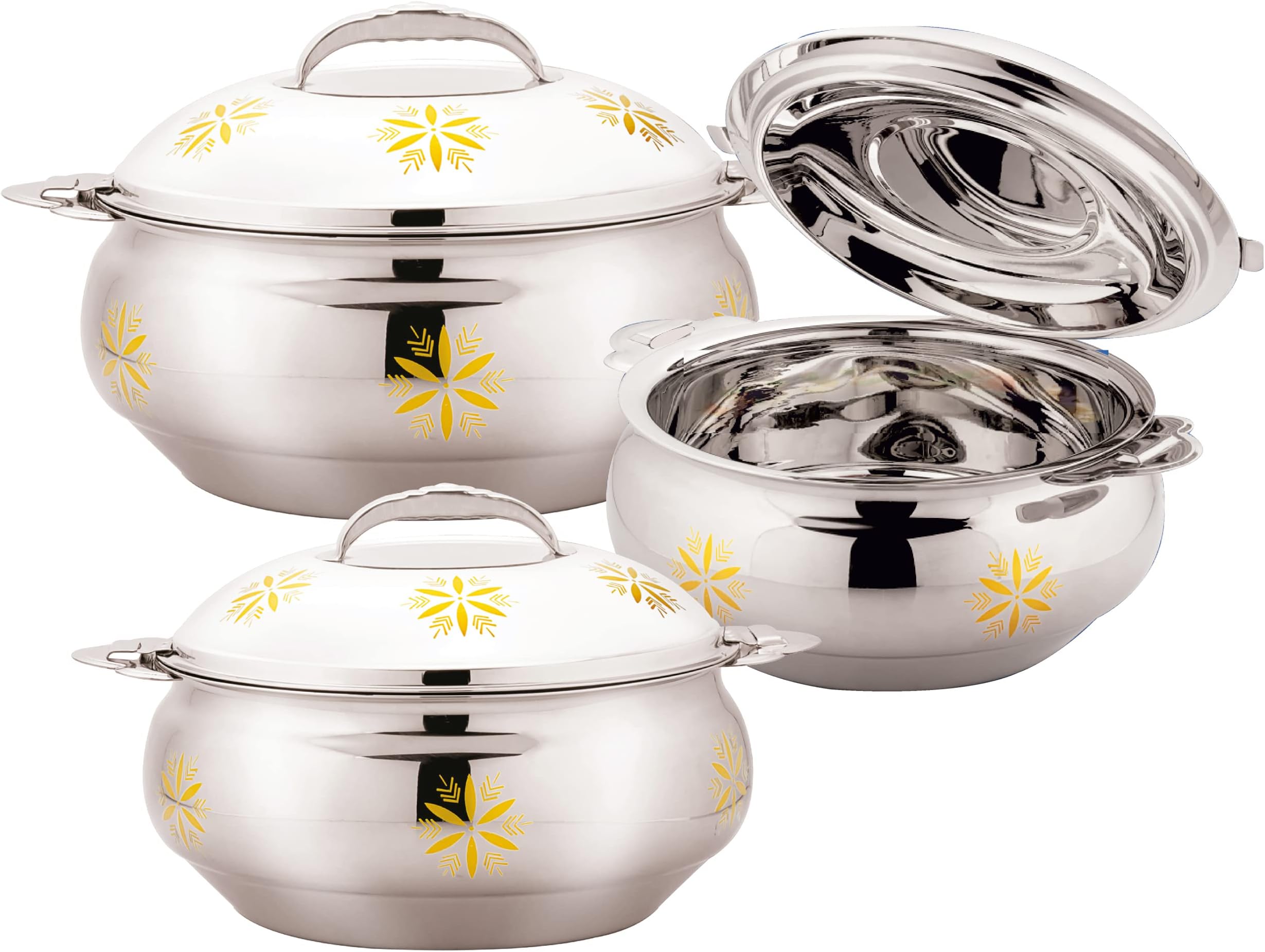 Blackstone STRIDE Hotpot Stainless Steel Casserole, Food Warmer Keeps Food Warm for Long Time, Perfect for your Dining Table, hotpot - Reem (3 Pcs 2000/3000/4000 ml)