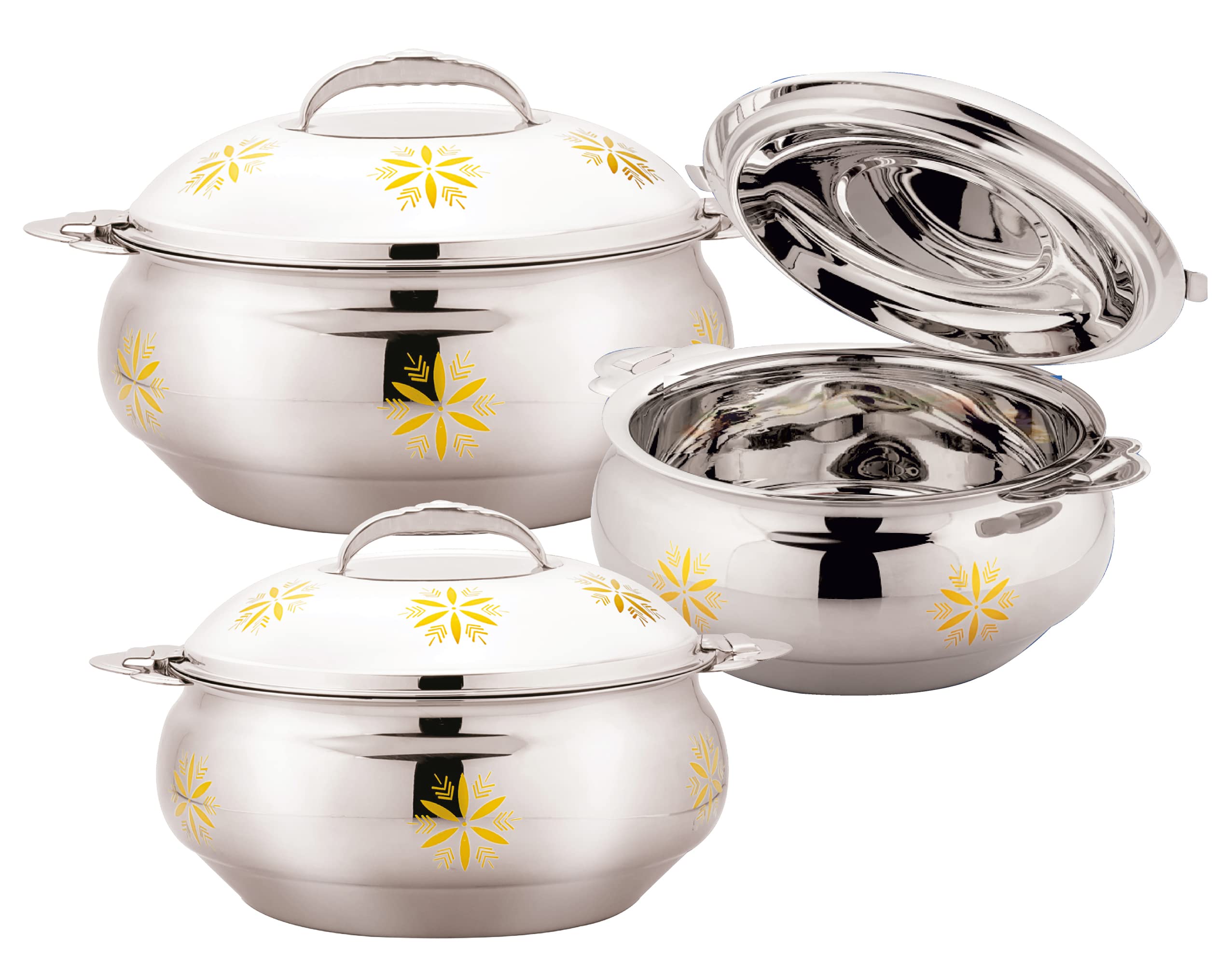 Blackstone STRIDE Hotpot Stainless Steel Casserole, Food Warmer Keeps Food Warm for Long Time, Perfect for your Dining Table, hotpot - Reem (3 Pcs 2000/3000/4000 ml)