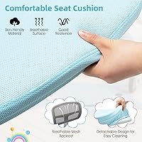 Vista 24 de POWERSTONE Silla de escritorio para niños, silla de computadora de malla ajustable con reposabrazos, cojín suave y silla de oficina giratoria de Rosa