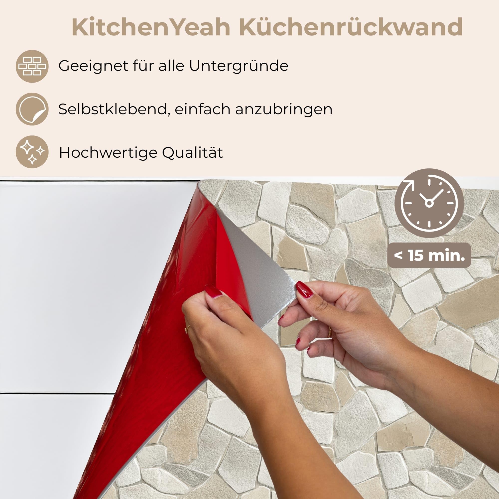 KitchenYeah© Küchenrückwand 80x80 cm Selbstklebende Kitchen Wall Protector Küchen Rückenwand Küchenfronten Küchenrückwände Küche Wand Mosaik - Steine - Beige