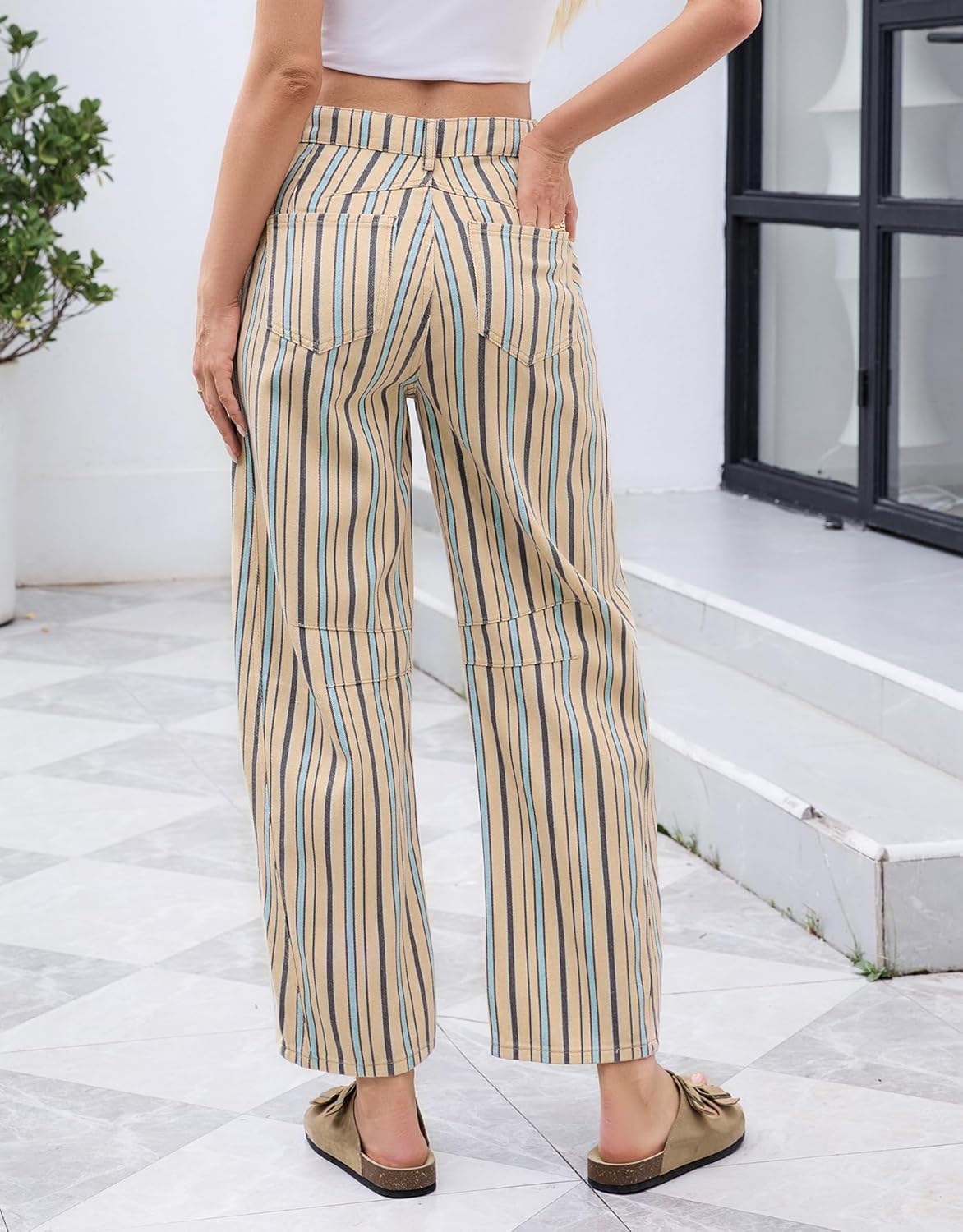 Kedera Womens Striped Jeans Mid Rise Barrel Jeans Baggy Wide Leg Casual Fun Pants Relaxed Fit Y2K Trendy Mom Denim Pants - Image 2