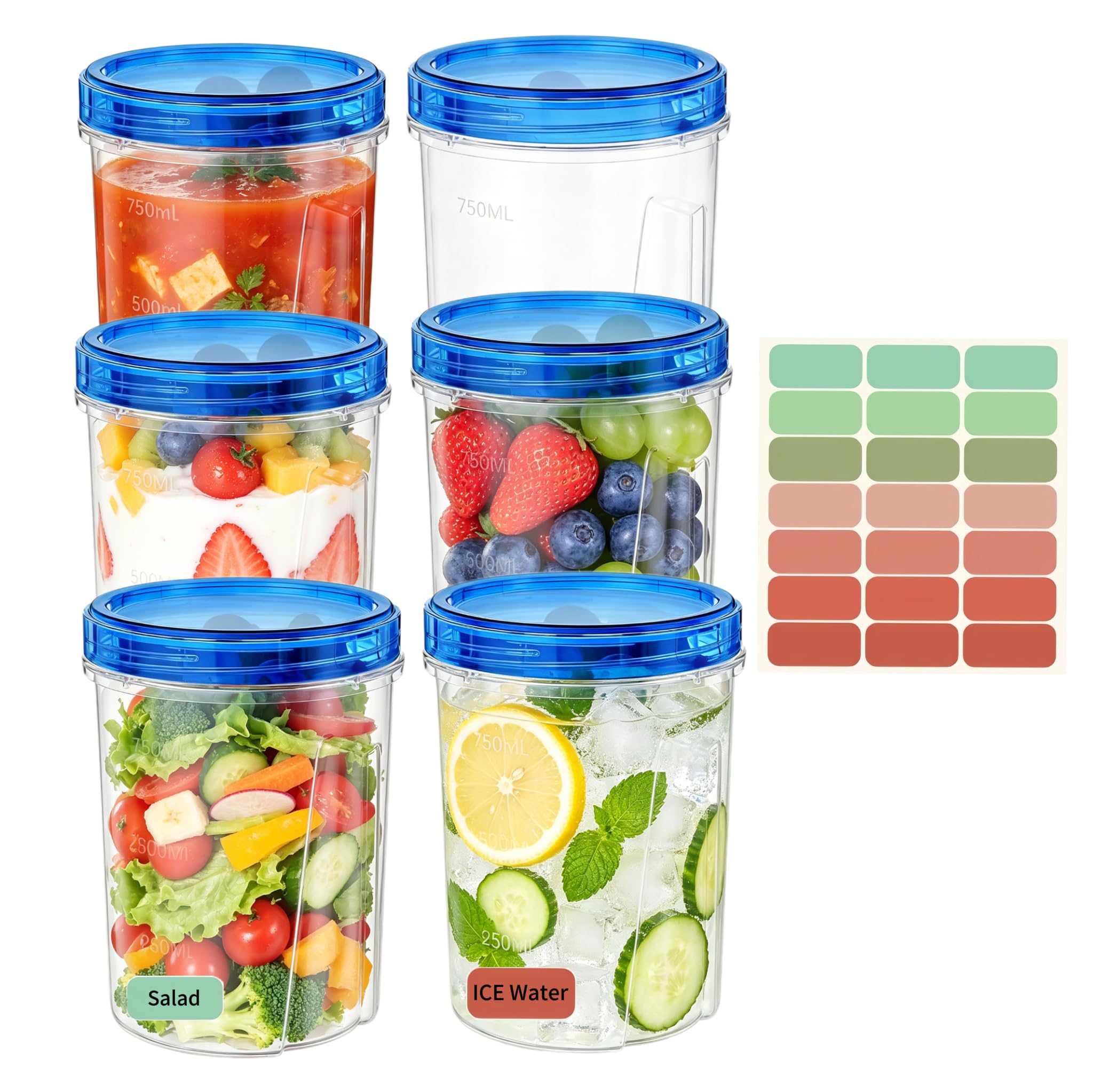 XQLY Plastic Soup Containers with Twist Top Lids [980ml] - [6 Pack], BPA Free Airtight Leakproof Freezer Containers With sticker, Reusable Meal Prep Containers, Microwave Dishwasher Safe