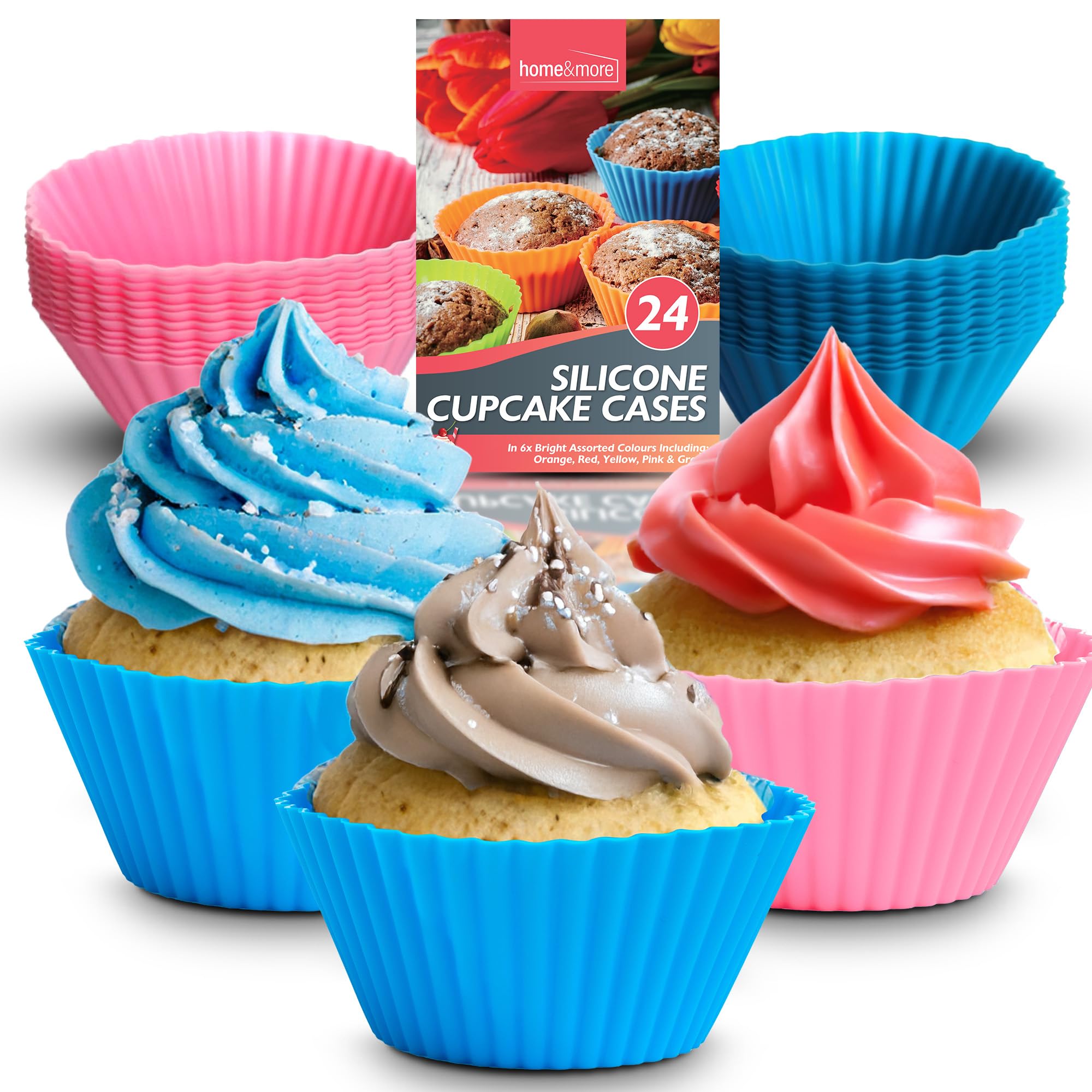 SOL 24pk Silicone Mould for Baking 7cm Bakeware Reusable Silicone Muffin Cases for Baking Mould Non Stick Flexible Heat Resistant Air Fryer Muffin Cases for Kitchen Home Desserts Easy Release