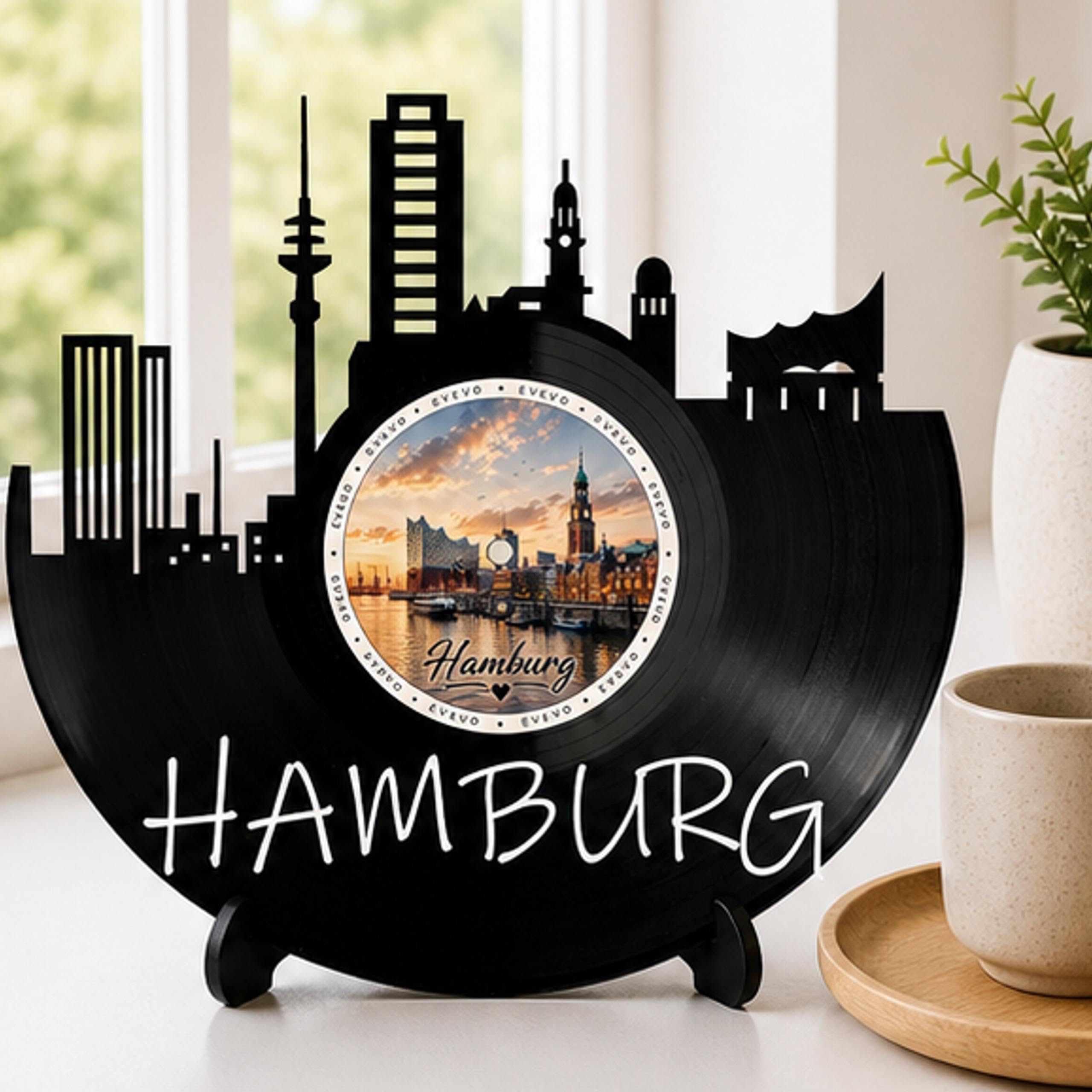 EVEVO Decorazione da parete a forma di disco di Amburgo, in vinile, ideale come regalo per gli appassionati di Amburgo, per gli amanti della Germania settentrionale, D0032