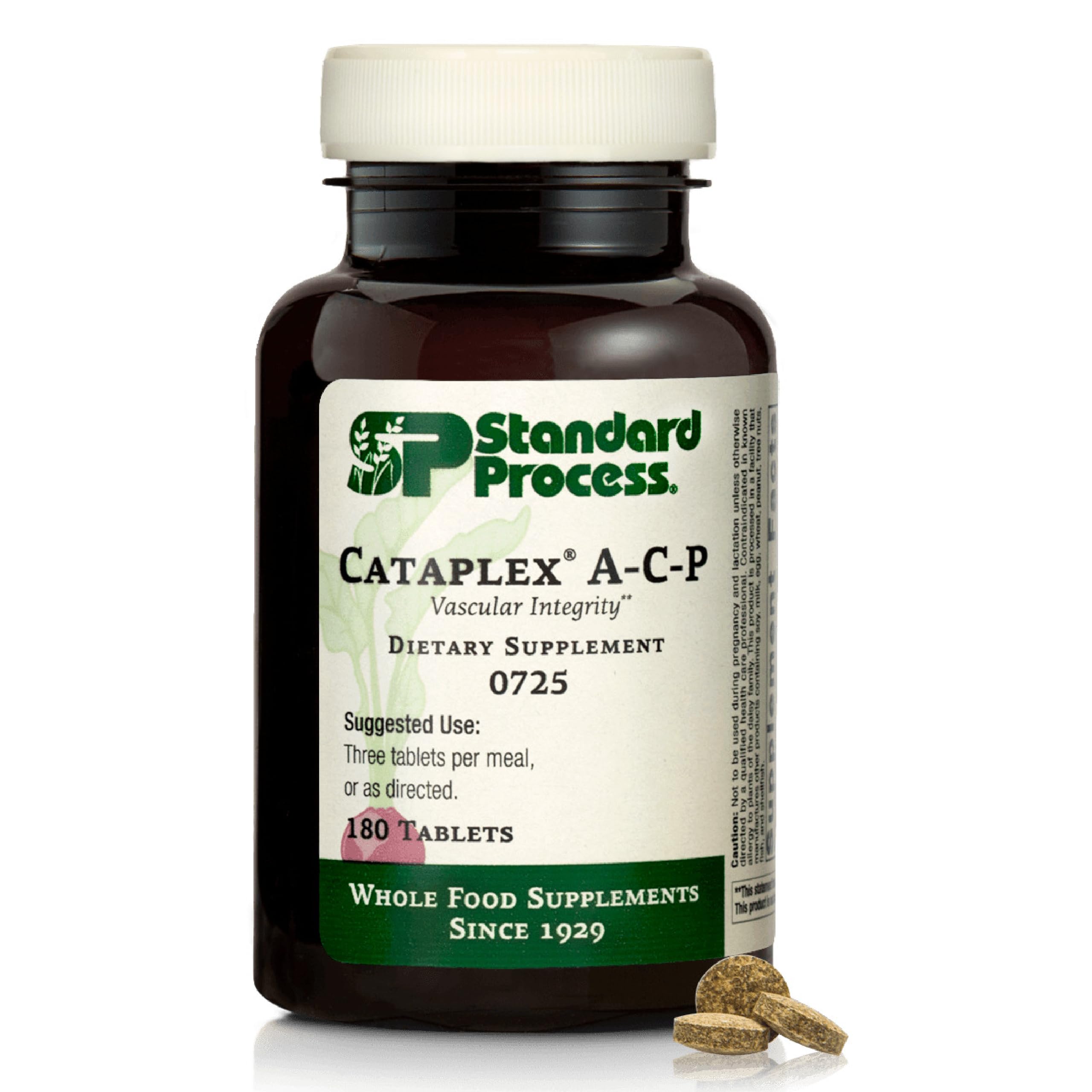 Standard Process Inc. Cataplex A-C-P Heart Health,Gum Health,Immune Support,Vascular Supplement with Vitamin C,Magnesium Citrate,Nutritional Yeast,Vitamin A,Reishi Mushroom Powder - 180 Tablets