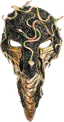 Máscara de Halloween de serpiente espeluznante y aterradora, máscara de calavera vudú, cuervo, cuervo, pájaro, pico de nariz, serpiente del bosque