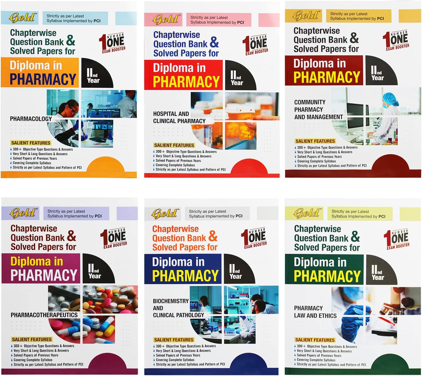 Gold D.Pharm 2nd Yr Chapterwise Question Bank & Solved Papers | English Edition, Set of 6 Books | ER 2020 PCI Syllabus | Latest GBDPE_2_New | Exam Practice