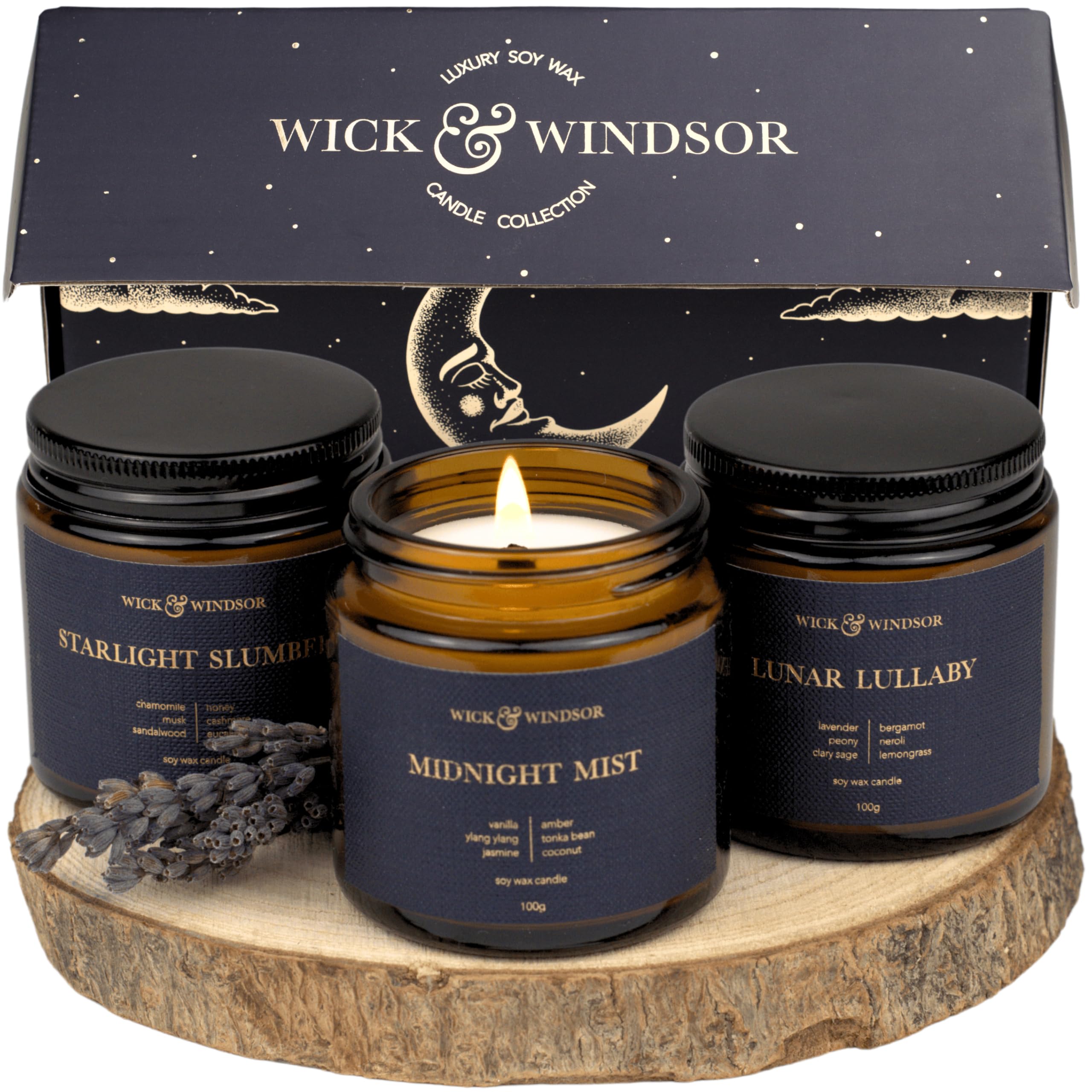 Midnight Collection - Scented Candle Gift Set - Soy Wax Candles with Wooden Wick Candles - Christmas Gifts for Women - Candle Trio