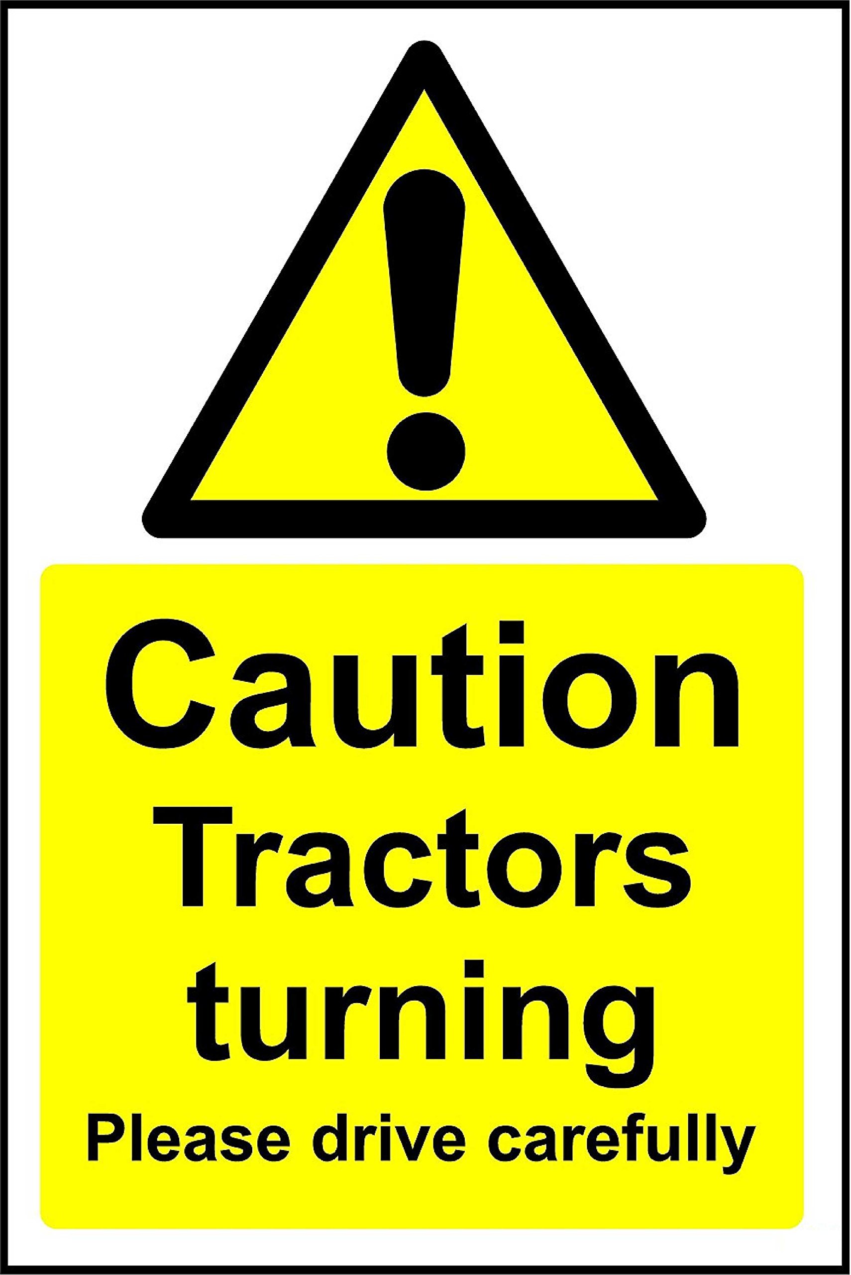 Kpcm Display Ltd Caution Tractors Turning Please Drive Carefully Safety Sign - 3Mm Aluminium Signs 600Mm X 400Mm