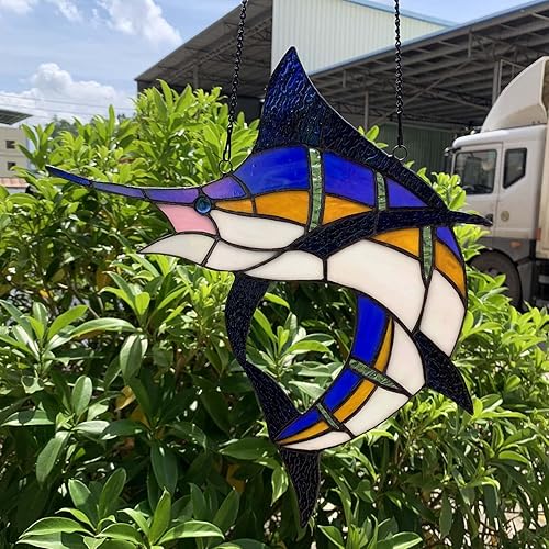 Miniatura 4 de Bieye W10081 Blue Atlantic Marlin Sailfish Tiffany Style - Paneles colgantes para ventana de vitrales, 14.75 pulgadas de ancho x 14 pulgadas de alto