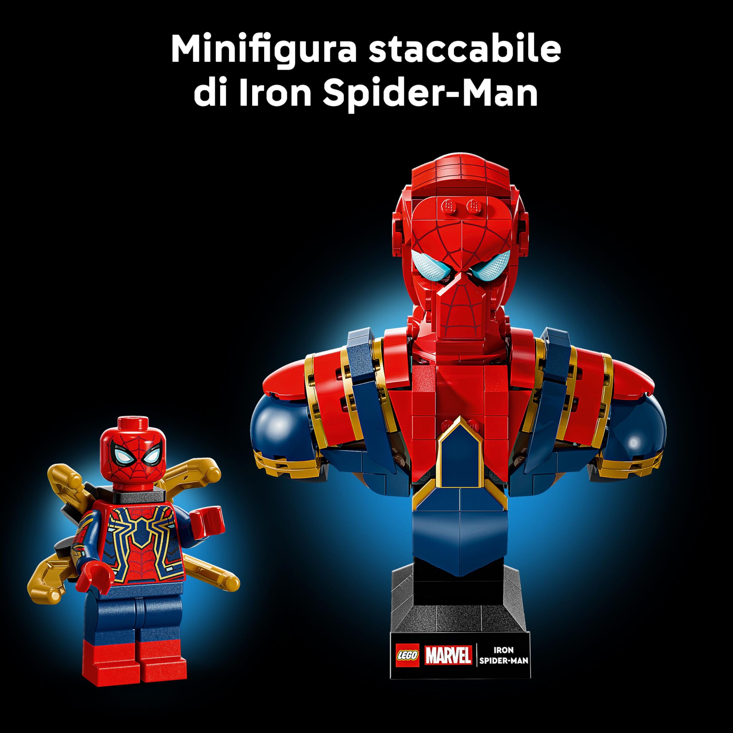 LEGO | Marvel Busto di Iron Spider-Man - Modellino da Esposizione per Adulti con 2 Braccia Mobili, Testa Girevole e Minifigure del Supereroe - Regalo da Collezione per i Fan degli Avengers - 76326 | Set da costruzione per adulti, braccia mobili, testa rot
