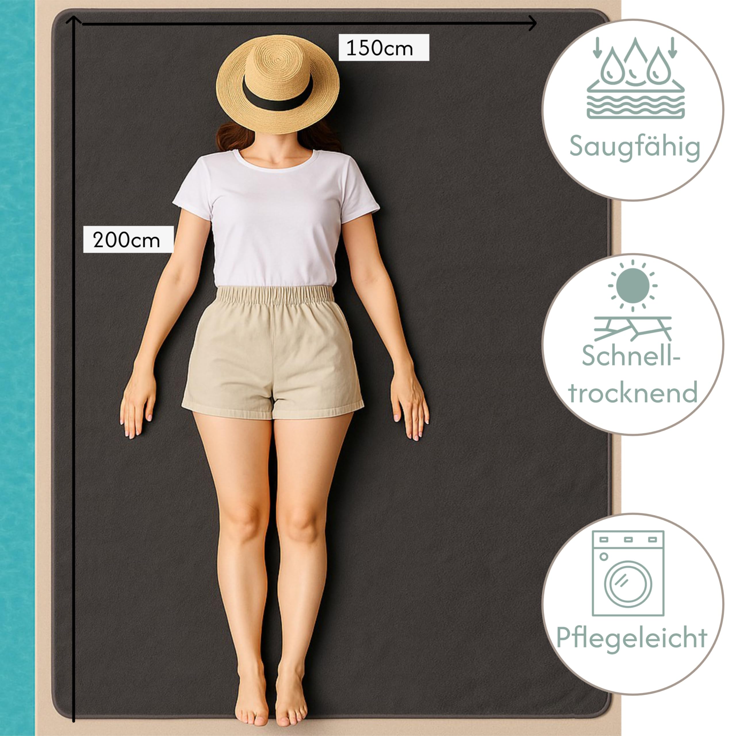 Frottee Strandtuch XXL 150x200cm - Badehandtuch groß 100% Baumwolle Strandhandtuch Badetuch Strand Handtuch Strandlaken Beach Towel Picknickdecke Stranddecke