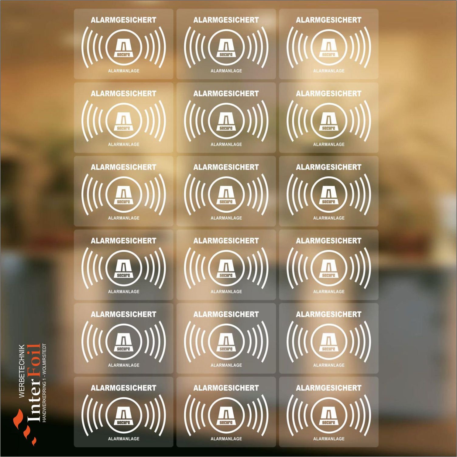 AufkleberDealer.de Pack of 18 Alarm System Stickers, White, Transparent Vinyl, Waterproof, UV-Resistant, for Glass Metal, Walls, Doors - Image 2